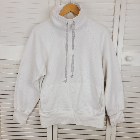 white cowl neck sweatshirt